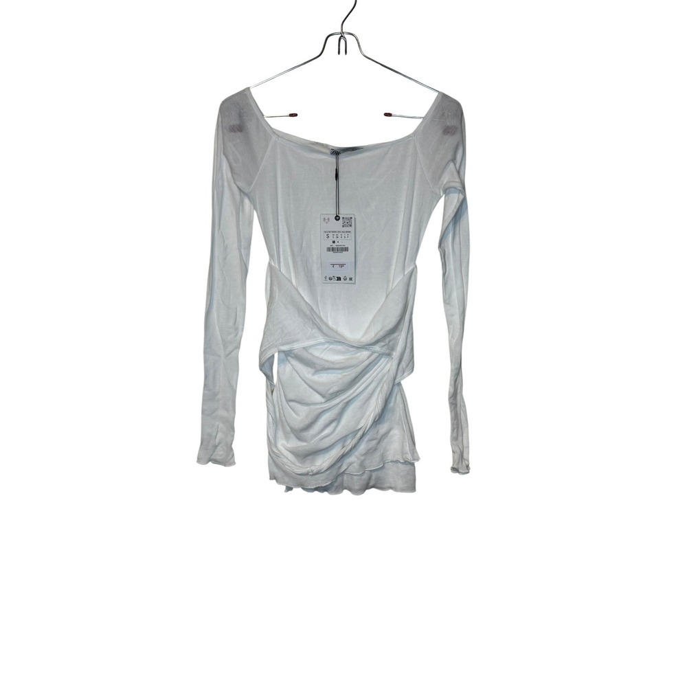 Zara Women‎ Top Semi Sheer Layered Boatneck Long Sleeve White Cotton Small NWT